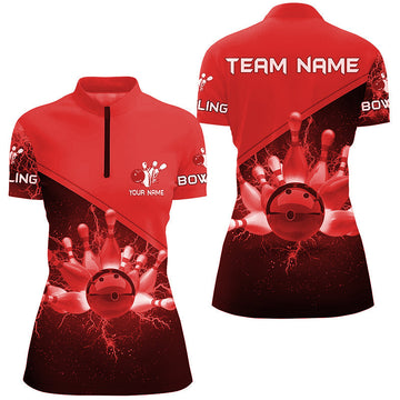 Women's Red Lightning Thunder Bowling Quarter Zip Jersey N6622