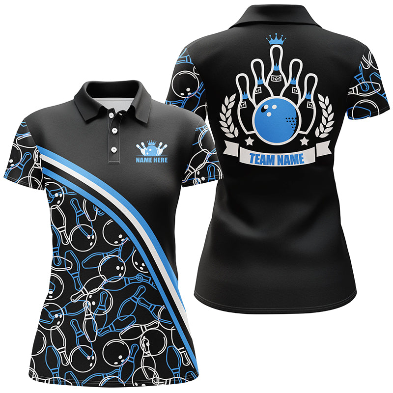 Custom Women's Bowling Polo Shirt - Black & Blue Pattern N5277