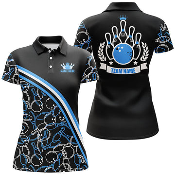Custom Women's Bowling Polo Shirt - Black & Blue Pattern N5277