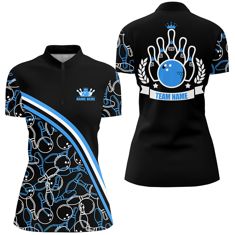 Women's Custom Black & Blue Bowling Quarter Zip Shirt N5277