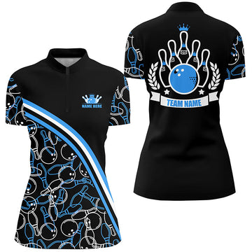Women's Custom Black & Blue Bowling Quarter Zip Shirt N5277