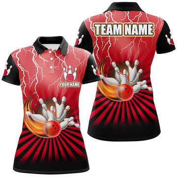 Women's Vintage Bowling Team Jersey - Red Lightning Storm N8282
