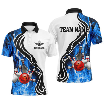 Men's Blue Bowling Polo Shirt - Custom Strike Team Jersey N6404