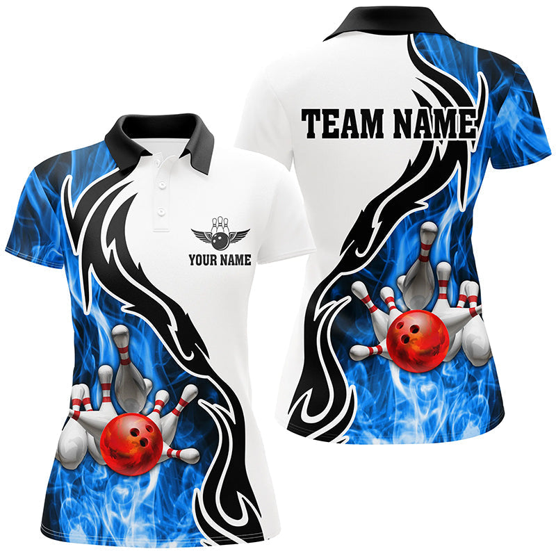 Women's Blue Bowling Polo Shirt - Custom Strike Team Jersey N6404