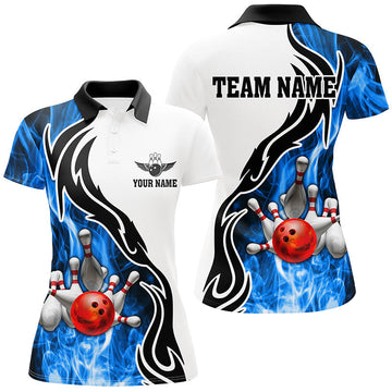 Women's Blue Bowling Polo Shirt - Custom Strike Team Jersey N6404