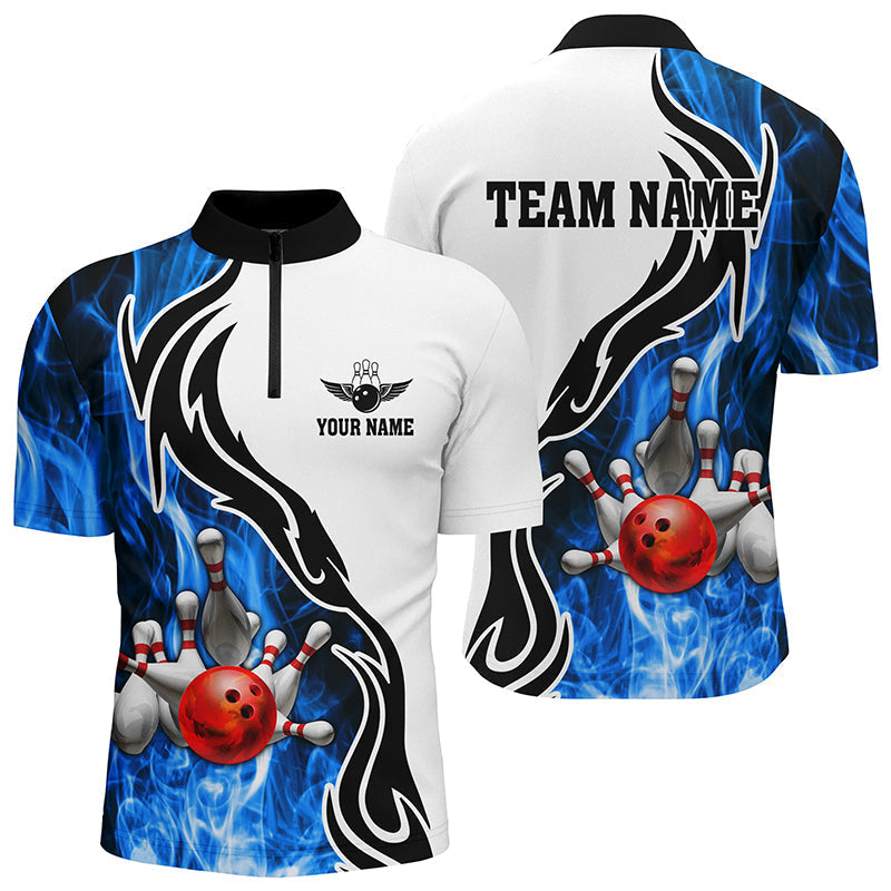Men's Bowling Quarter-Zip Shirt - Blue Strike Team Jersey N6404