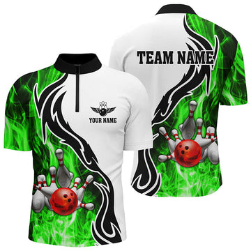 Men's Bowling Quarter Zip Shirt - Green Strike Team Jersey N6405