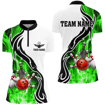 Women's Bowling Quarter Zip Shirt - Green Team Jersey N6405