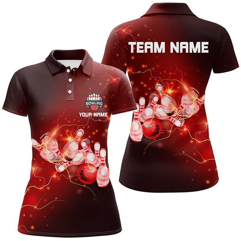 Women's Red Bowling Polo Shirt - Custom Thunder Team Jersey N6637