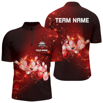 Men's Custom Red Bowling Quarter-Zip Shirt N6637
