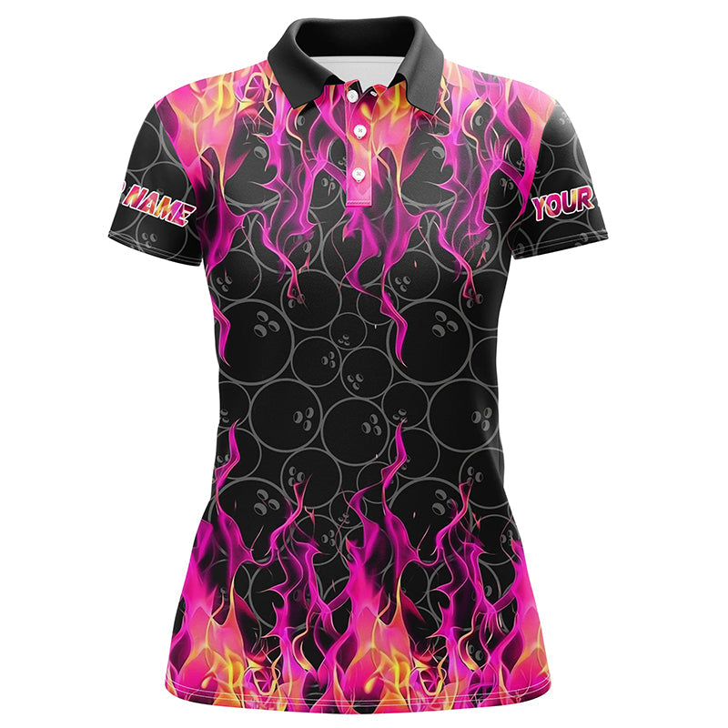 Women's Black & Pink Flame Camo Bowling Shirt N8304