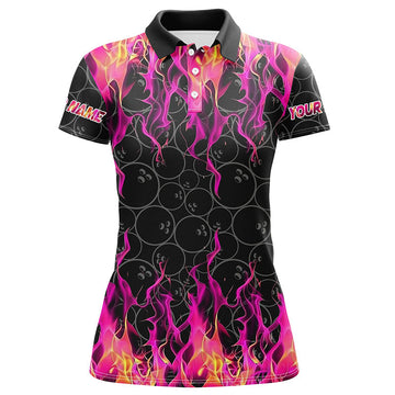 Women's Black & Pink Flame Camo Bowling Shirt N8304