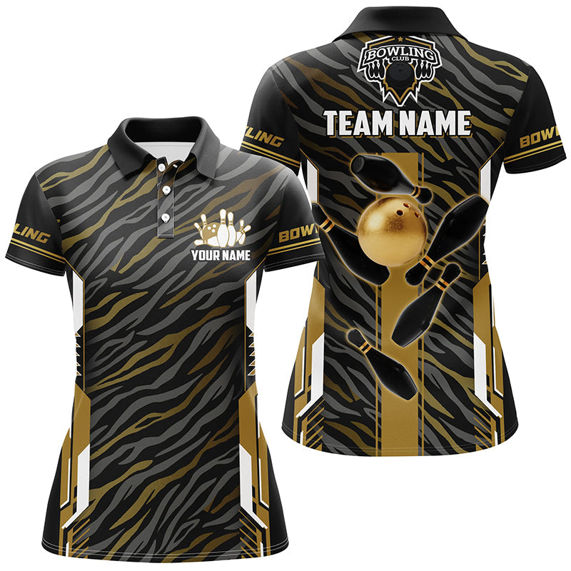 Black & Gold Zebra Bowling Shirt for Women - Personalised Team Jersey N8300