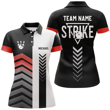 Red Women's Retro Bowling Polo Shirt with Custom Team Design N7164