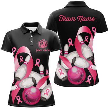 Pink Ribbons Women's Bowling Shirts - Custom Breast Cancer Awareness Black Jerseys N8308