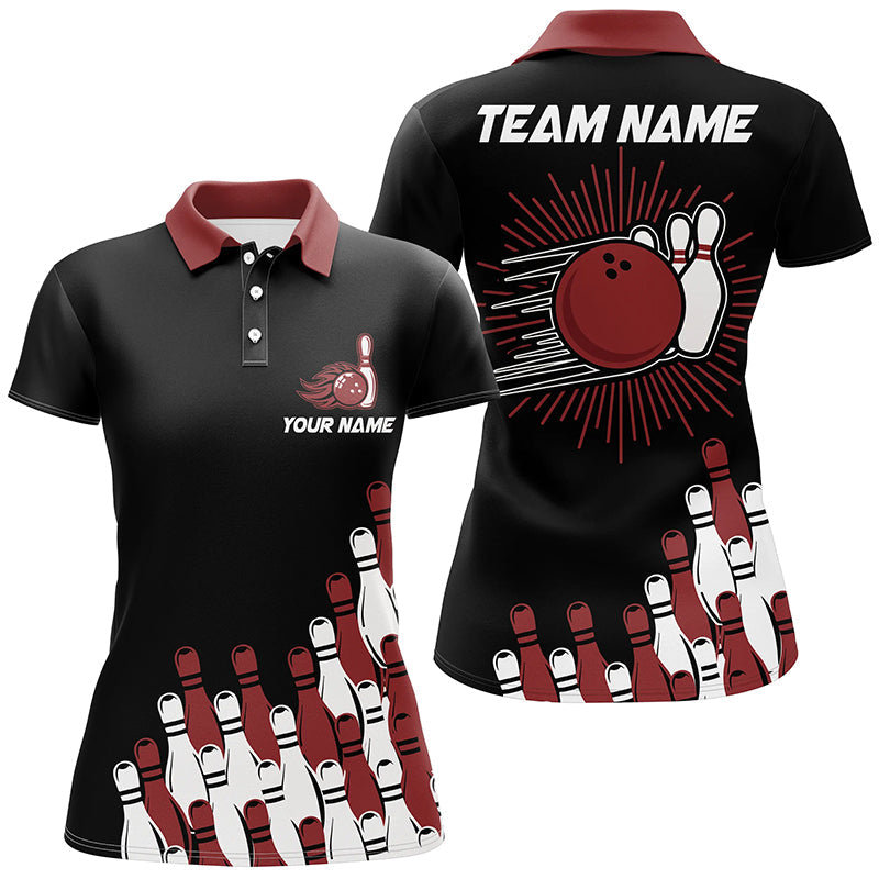 Red Women's Retro Bowling Team Polo Shirt N7054