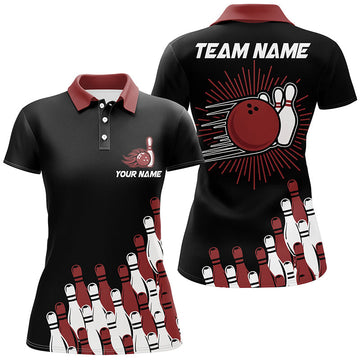 Red Women's Retro Bowling Team Polo Shirt N7054