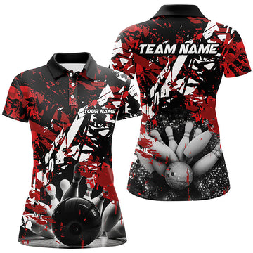 Women's Custom Black & Red Camo Bowling Polo Shirt N7507