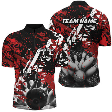 Men's Custom Bowling Quarter Zip Shirt - Black/Red Camo N7507