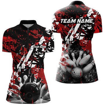 Women's Black/Red Camo Bowling Quarter Zip Shirt N7507