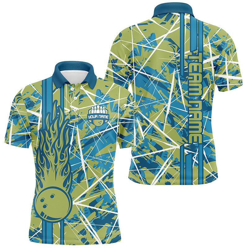 Men's Camo Green Flame Bowling Polo Shirt N7508