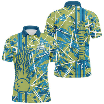 Men's Camo Green Flame Bowling Polo Shirt N7508