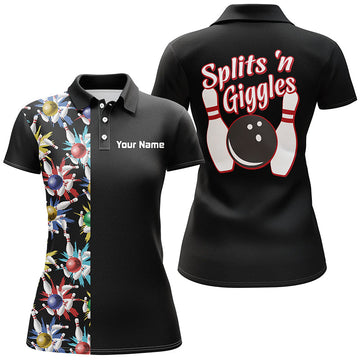 Black Vintage Bowling Polo Shirt for Women N5521