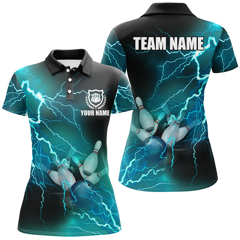Women's Custom Cyan Blue Bowling Team Jersey N8316