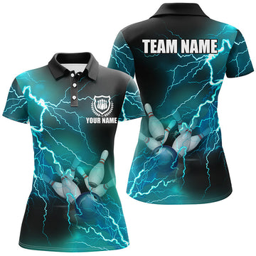 Women's Custom Cyan Blue Bowling Team Jersey N8316
