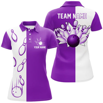 Women's Purple & White Retro Bowling Polo Shirt N6656
