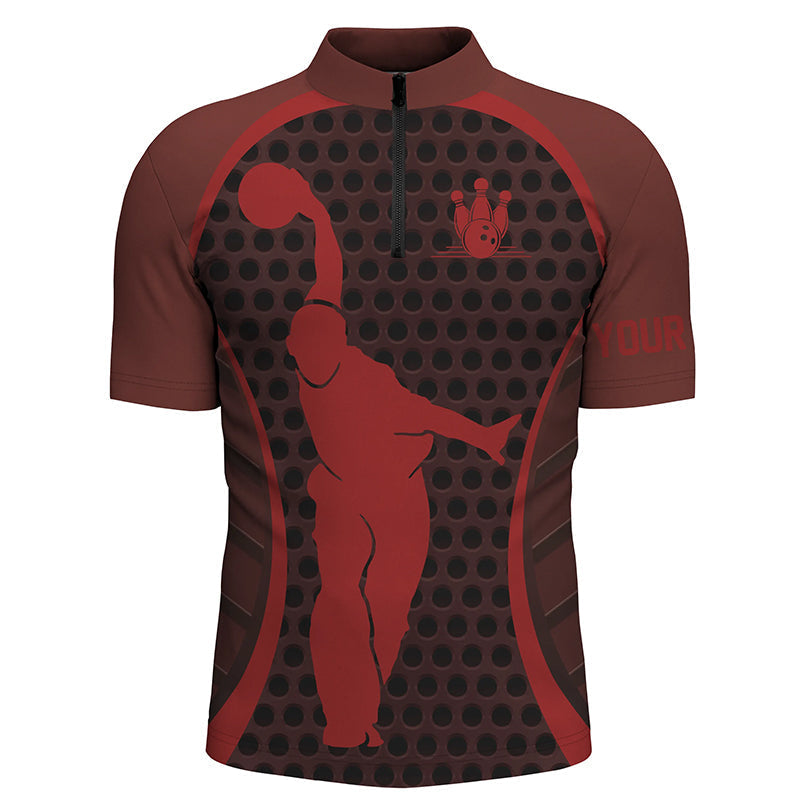 Men's Red Bowling Quarter Zip Shirt with Custom Name N4398