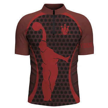 Men's Red Bowling Quarter Zip Shirt with Custom Name N4398