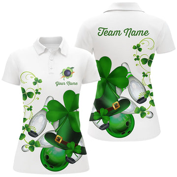 Women's Green Shamrock Bowling Polo Shirt - Custom St. Patrick's Day Jersey N7060