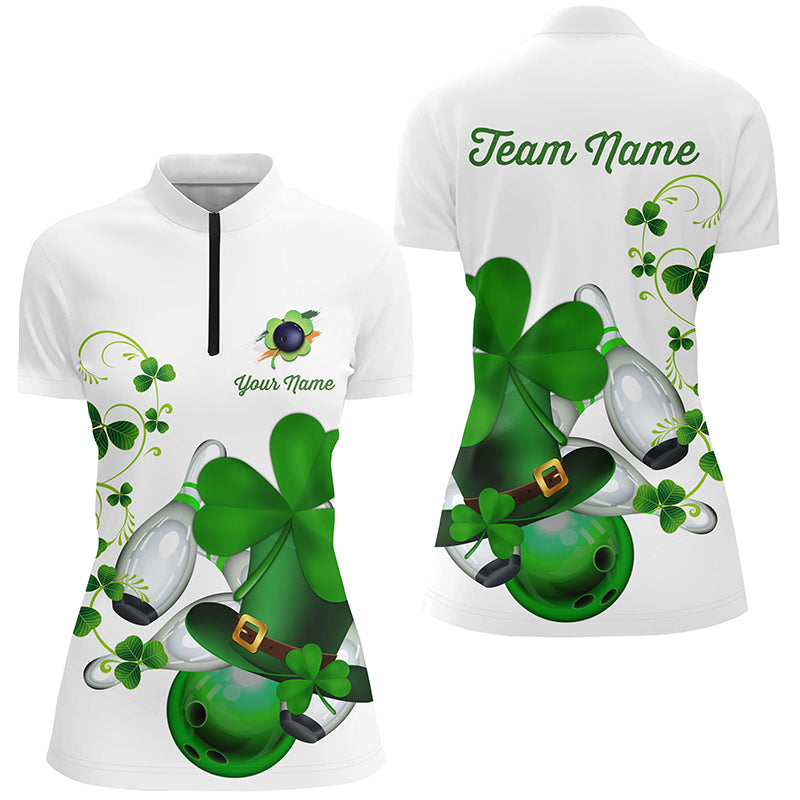 Women's Green Shamrock Bowling Quarter Zip Shirt - Custom St. Patrick's Day Jersey N7060