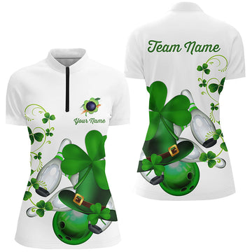 Women's Green Shamrock Bowling Quarter Zip Shirt - Custom St. Patrick's Day Jersey N7060