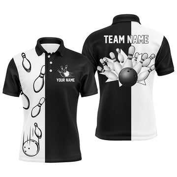 Black & White Retro Bowling Polo Shirt for Men N5012