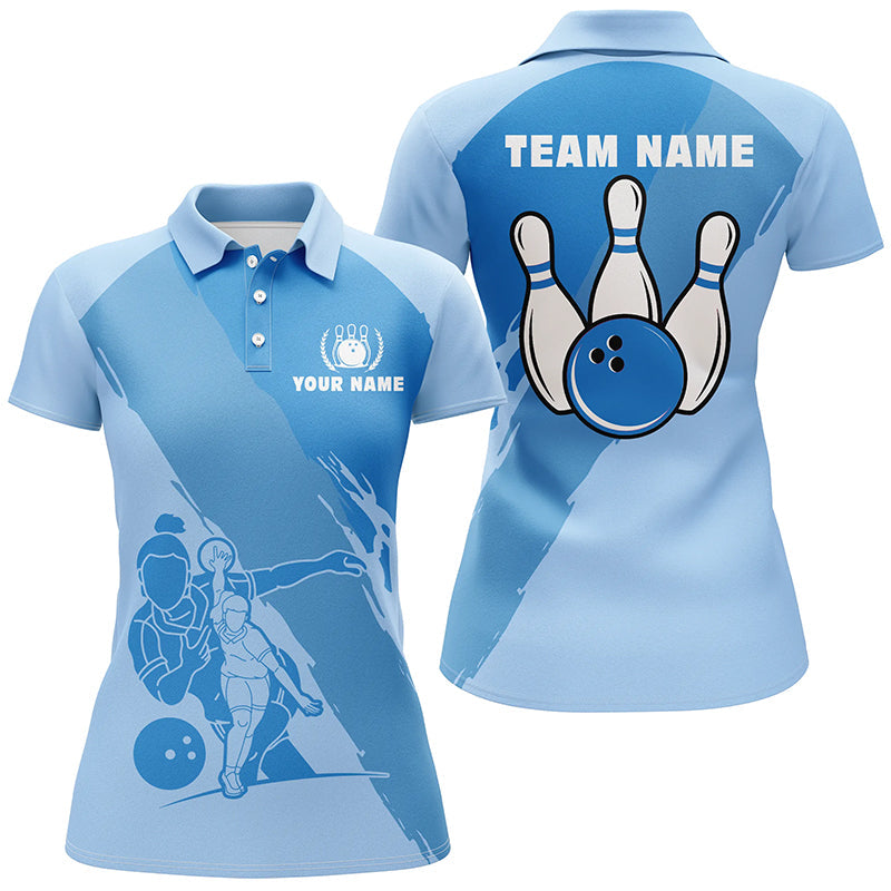Custom Blue Short Sleeve Polo Bowling Shirt for Women N5300