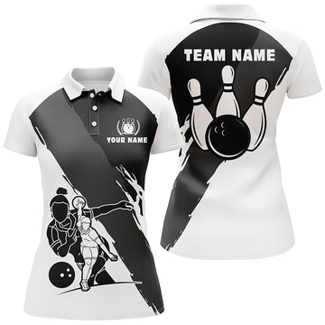 Custom 3D Black & White Short Sleeve Polo Bowling Shirt for Women N5302