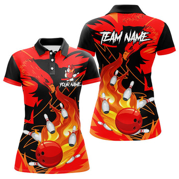 Red Women's Bowling Polo Shirt - Eagle Flame Design N7514