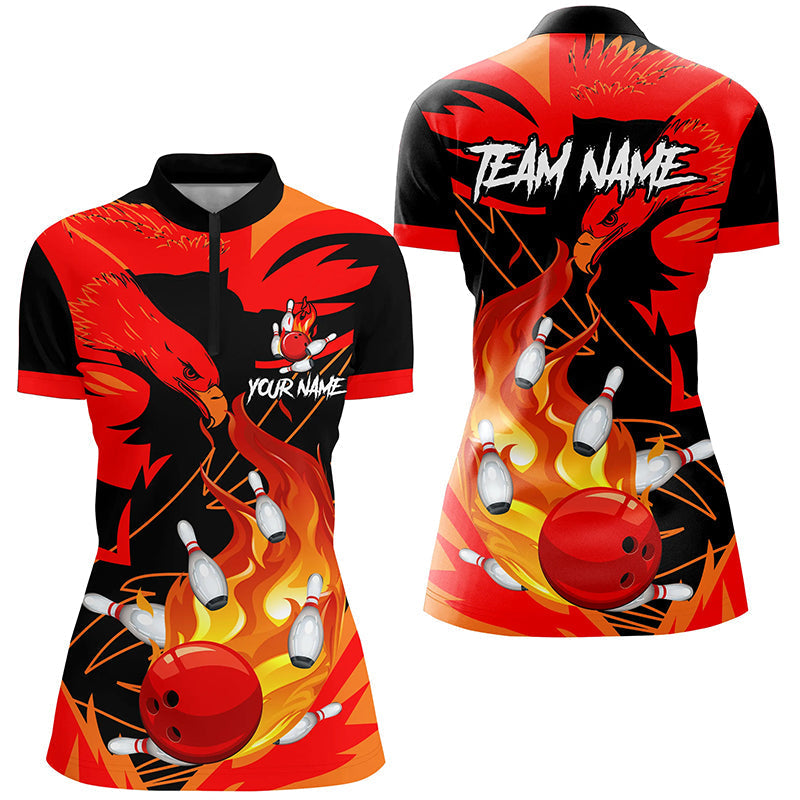 Eagle Flame Women's Bowling Quarter Zip Shirt | Red N7514