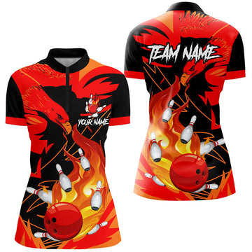 Eagle Flame Women's Bowling Quarter Zip Shirt | Red N7514