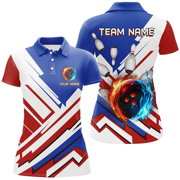 Women's Red, White & Blue Flame Bowling Polo, Quarter Zip N7879