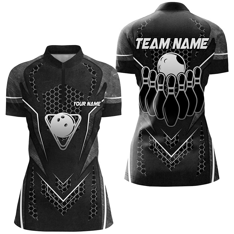 Women's Custom Team Bowling Shirts - Black Hexagon Pattern N8328