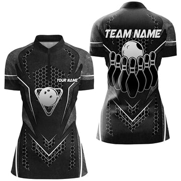 Women's Custom Team Bowling Shirts - Black Hexagon Pattern N8328
