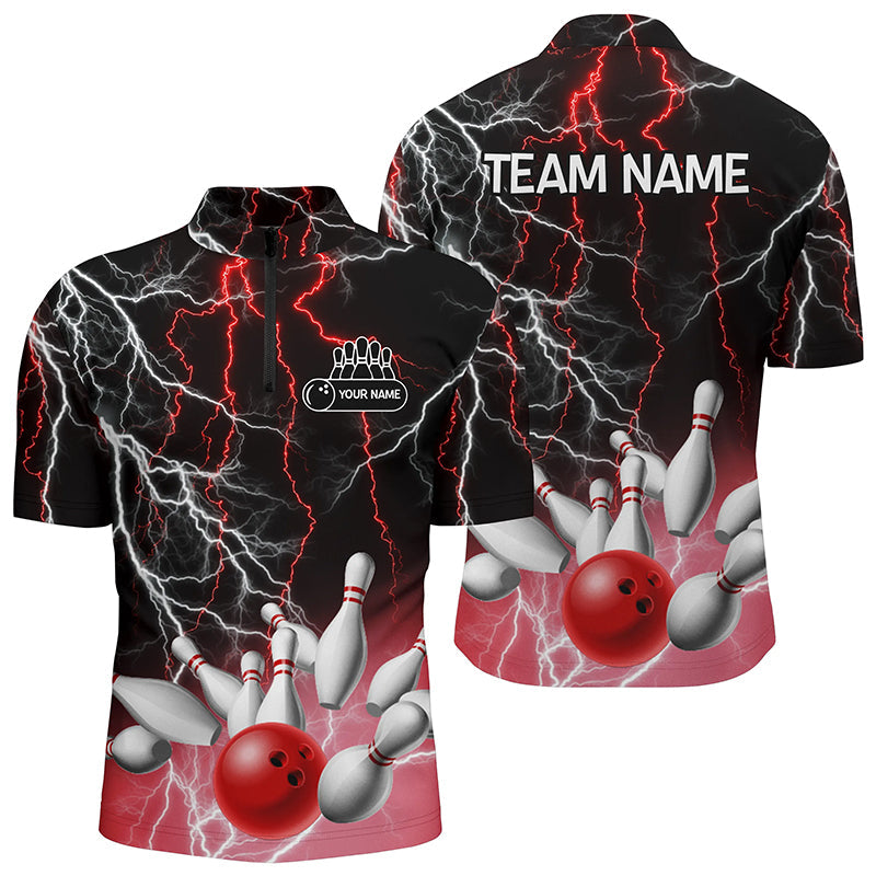 Men's Bowling Quarter Zip Red Lightning Team Jersey N6672