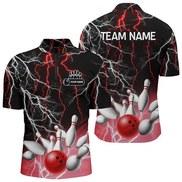 Men's Bowling Quarter Zip Red Lightning Team Jersey N6672