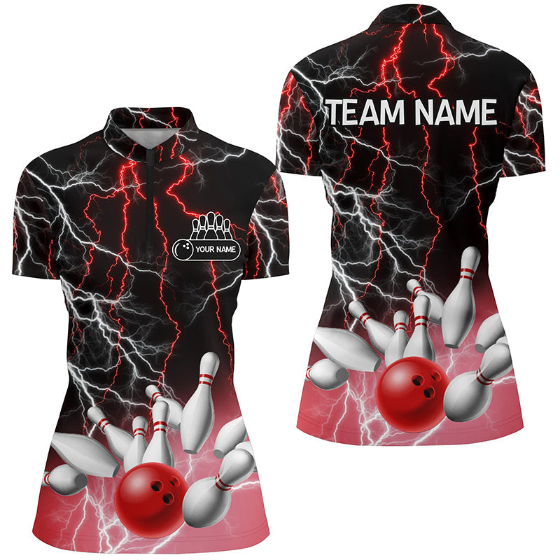 Women's Bowling Quarter Zip Red Lightning Jersey N6672