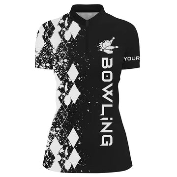 Women's Black Bowling Quarter Zip Shirt - Custom Personalised Gift N4406