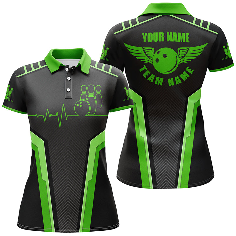 Custom Black & Green 3D Bowling Polo Shirt for Women N4599