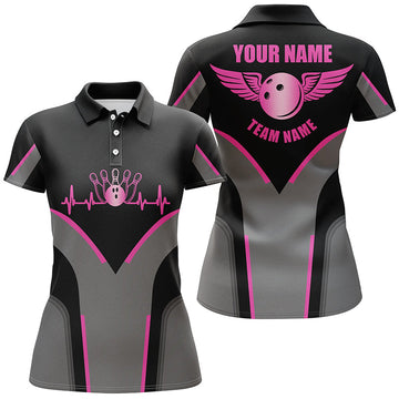 Custom Pink Short Sleeve Polo Bowling Shirt for Women N4686